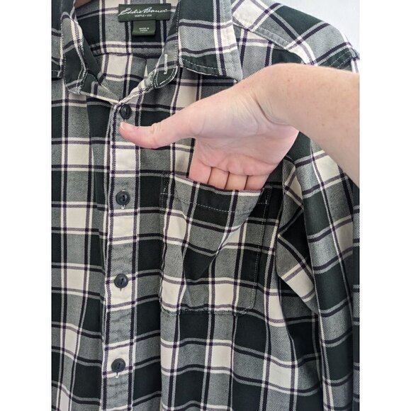 Eddie Bauer Forest Green Checkered Plaid Mid Weight Flannel Men's Size M - Picture 4 of 7
